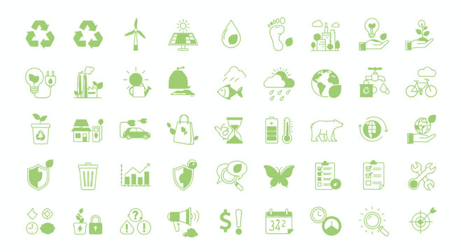 Collection of Environmental and Ecological Icons representing Sustainability and Green Energy Concepts for Eco-Friendly Projects