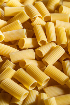 Close up of uncooked Rigatoni pasta 