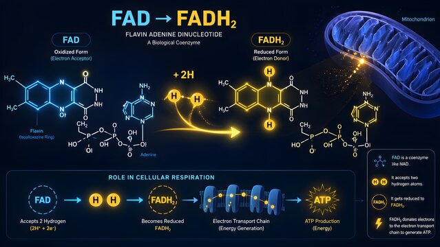 FAD to FADH2 Coenzyme Reaction Cellular Respiration Infographic
