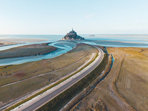 Aerial view of Mont Saint Michel in northern France
