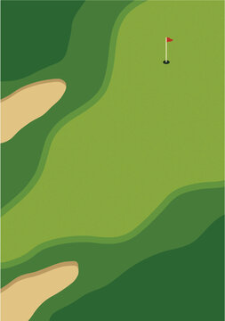 Modern style golf club invite. Green golf field and sand. Golf Club competition poster on textured paper. Championship or tournament vertical banner. Template for golf championship event.