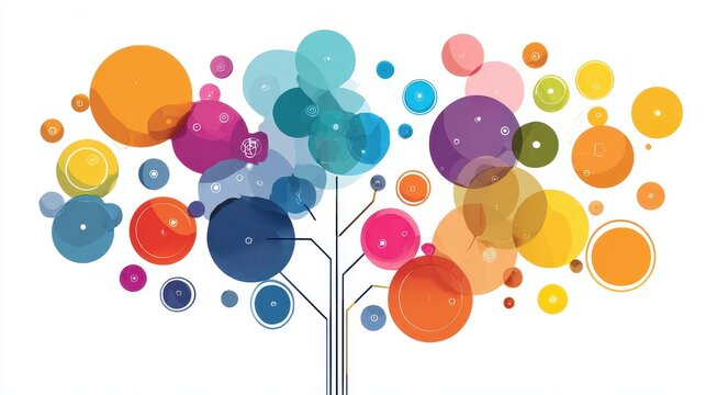 A creative mind map chart clipart, brainstorming process element, colorful connected nodes, flat design, isolated on white background. 