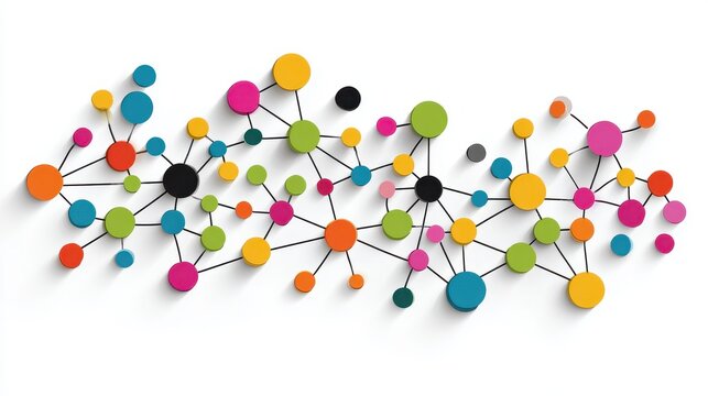 A creative mind map chart clipart, brainstorming process element, colorful connected nodes, flat design, isolated on white background. 