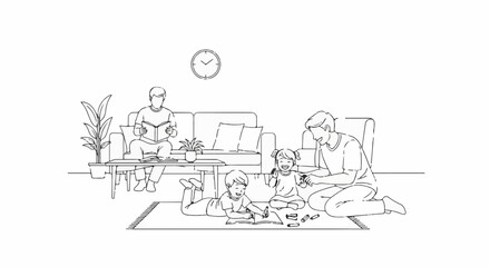 Obraz premium A family enjoys a quiet afternoon together with reading and drawing activities
