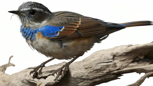A vibrant blue bird perched on a branch, with detailed feather texture and naturalistic setting.