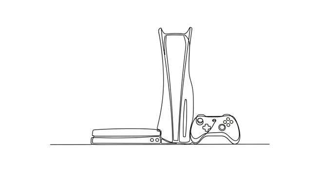Playstation 5 Console and Controller Line Art Drawing