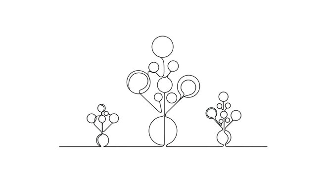 Abstract organic growth concept, continuous line drawing of interconnected circles and branches