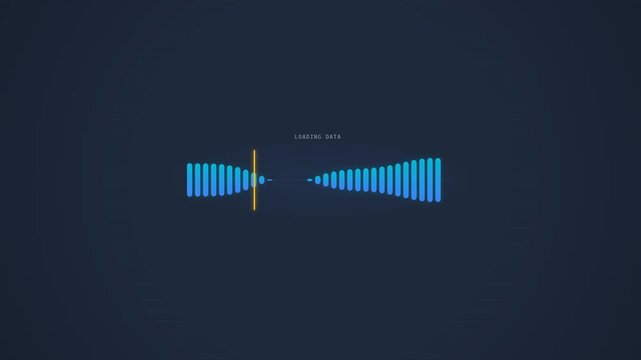 Vibrant soundwave visualization displaying blue bars against a dark background, with rhythmic patterns