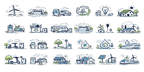 Set of people and transportation vector icons featuring a black silhouette design of cars, trucks, buses, and taxis for auto traffic signs © Kulsum