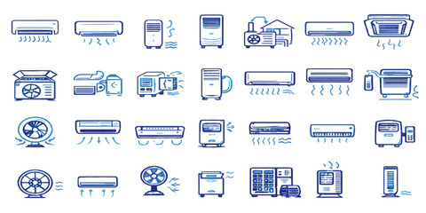Naklejka premium Set of blue web design icons featuring vector illustrations of transportation vehicles like cars, trucks, buses, and trains for travel, shipping, and delivery signs