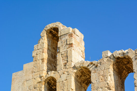 Facade of Odeon of Herodes Atticus in Athens. Greece