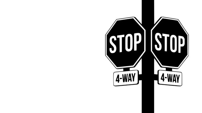 Close Up Stop Sign with 4-Way Plaque Traffic Safety Vector