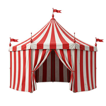 Red and white striped circus tent on transparent background
