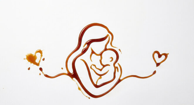 Concept for Mother&rsquo;s Day wish card with tea art forming mother and baby design.