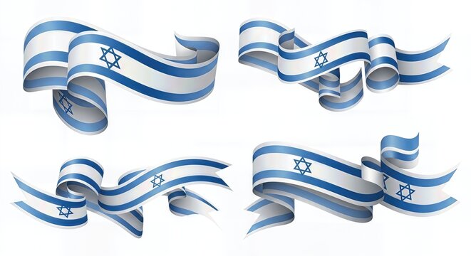 Israel Flag Ribbon Style Vector Illustration Isolated on White Background
