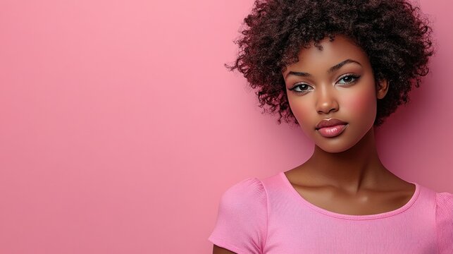 Beautiful woman with natural afro hairstyle in pink background
