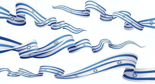 Israel Flag Ribbon Style Vector Illustration Isolated on White Background