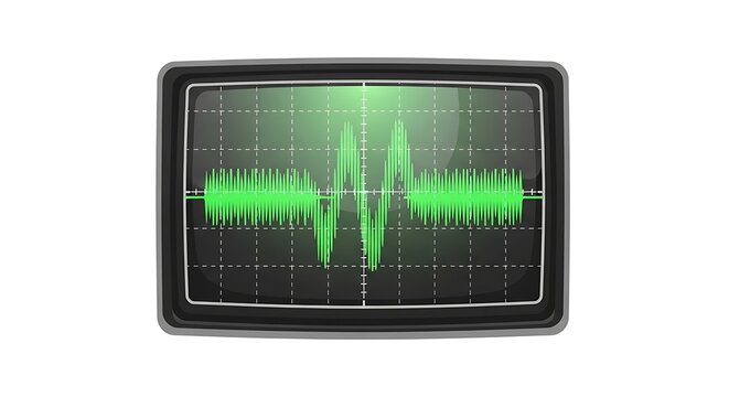 Oscilloscope waveform display showing a green signal on a dark background, representing sound or electrical activity analysis
