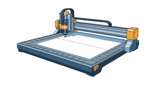 Robotic cutting machine with precision tool on white paper