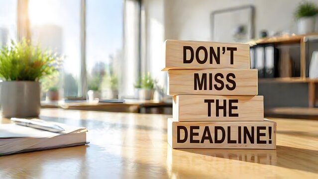 Wooden Blocks Spelling Dont Miss The Deadline on Office Desk