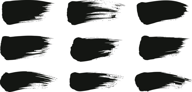 Black Ink Paint Brush Stroke Set with Dry Texture, Abstract Hand-Drawn Swish and Smear Vector Elements, Minimalist Artistic Shapes for Japanese Calligraphy Style and Modern Graphic Design Branding
