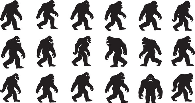 Bigfoot Silhouettes Walking in Various Poses Pattern
