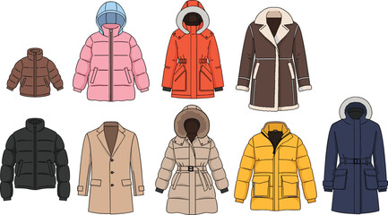 Winter Jackets and Coats Collection with Parkas, Puffer Jackets, and Outerwear Set © Momota