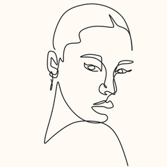 Gorgeous Woman Profile Portrait, Beautiful Face, One Continuous Line Art Illustration © Najib Lines