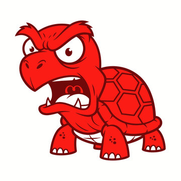 Angry red cartoon turtle screaming, aggressive reptile character illustration