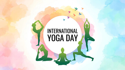 Naklejka premium Vector illustration of yoga. International yoga day, 21st June celebration concept and sun rise background.