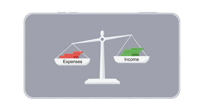 Financial Balance Scale with Expenses and Income