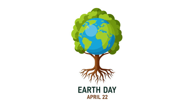 Earth Day, eco friendly, green tree, globe illustration, April 22, environmental awareness vector icon