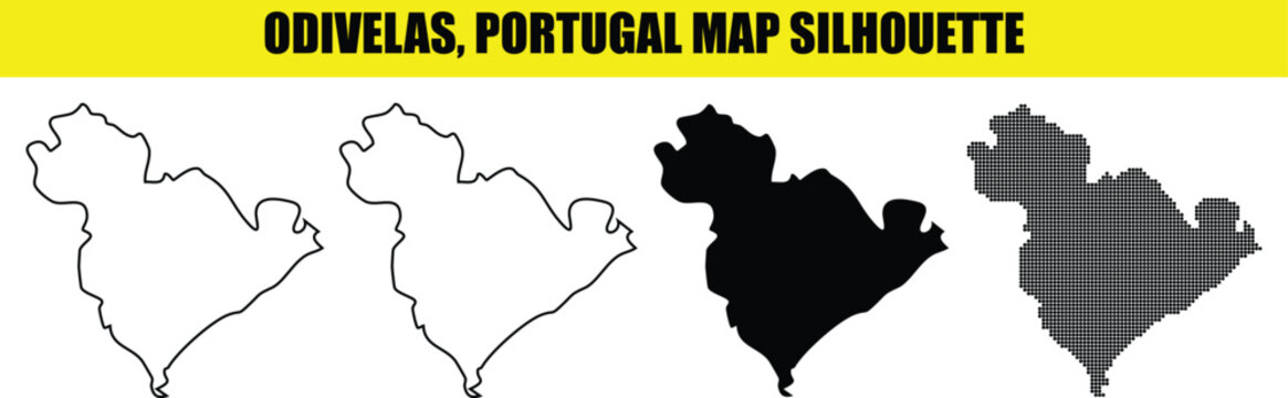 Odivelas portugal map silhouette. black and white outlines. country map geography shape design template.