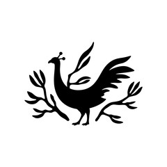 Fototapeta premium Black silhouette of a bird with leaves on a white background, concept of Vesak Day 