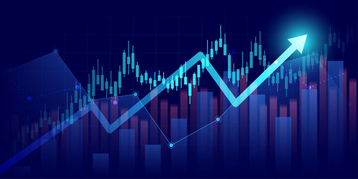 moving up arrow financial chart with stock market graph on blue color background