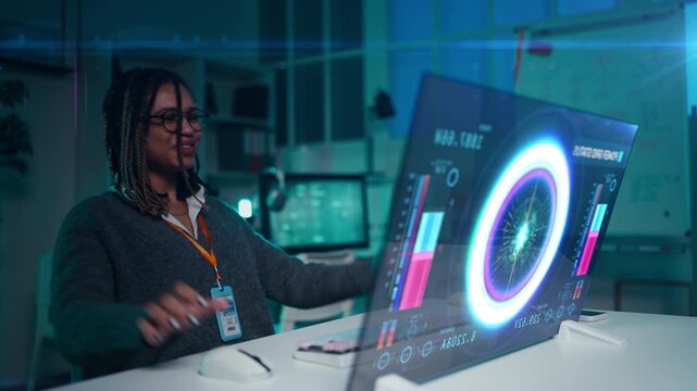 Woman engineer doing maintenance on spacecraft engine using advanced tech