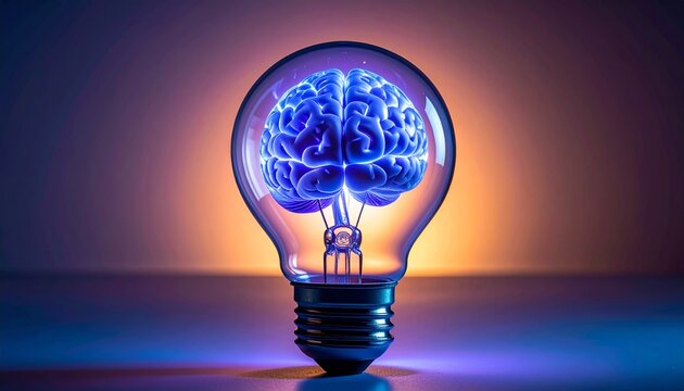 Lightbulb with a brain inside it, symbolizing creativity and innovation design