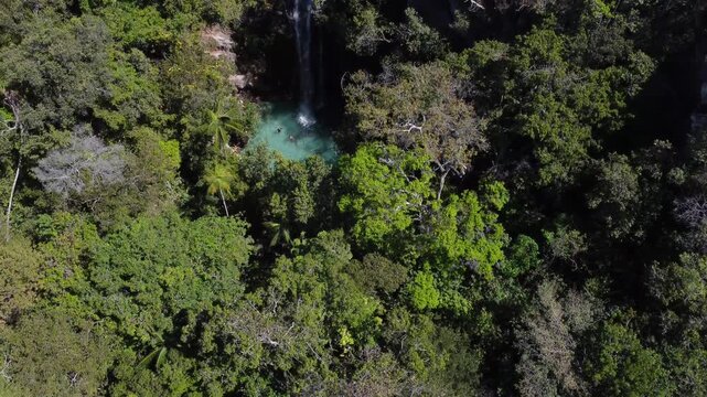 Aerial images of Santa B&aacute;rbara Waterfall, Chapada dos Veadeiros &ndash; Brazil