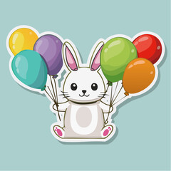 Obraz premium Cute Cartoon Rabbit Holding Balloons