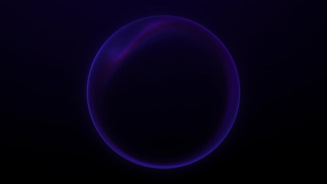 Deep violet glowing sphere with soft neon rim light on black background, abstract dark energy orb with smooth gradient edge illumination and subtle inner shadow, futuristic plasma core backdrop loop