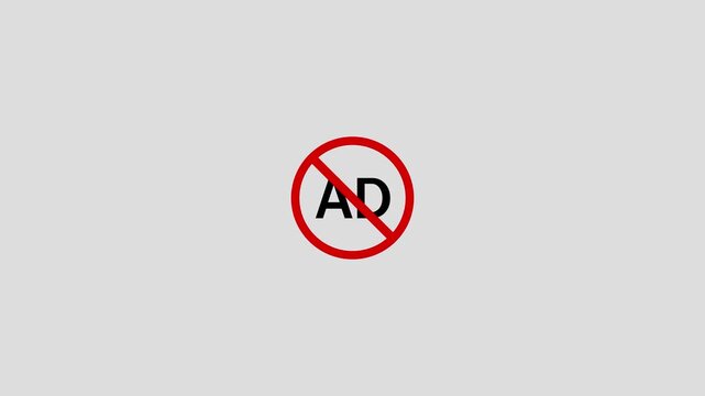 Ad prohibition sign video animation on black background. Caution warning symbol, alert, error sign animation. security protection 4K video animation. Ad Block No Advertising Symbol animation.