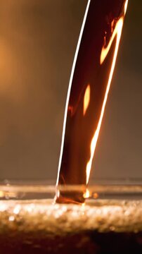 Hot Tea Pouring in Slow Motion Macro Closeup.