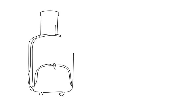 Animated self drawing of continuous line draw of  World Tourism Day Celebration Travel suitcase and airplane.    Full length one line animation. 4K