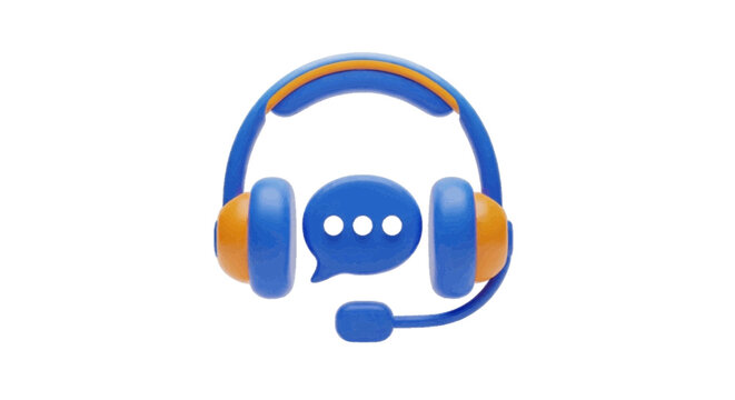 Vector illustration&nbsp;of 3d icon of headphones with a speech bubble on a transparent background