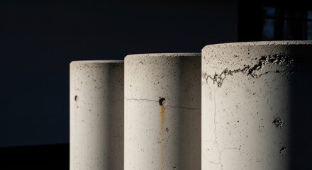 Naklejka premium Row of Light Grey Concrete Pillars With Subtle Staining and Cracks