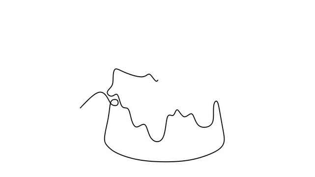 Animated self drawing of continuous line draw of  pudding with berry. Dessert concept.   Full length one line animation. 4K