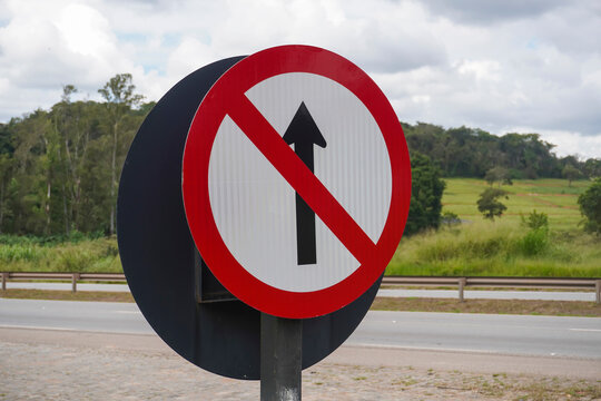 Traffic regulation sign indicating wrong way or no entry for vehicles on roads
