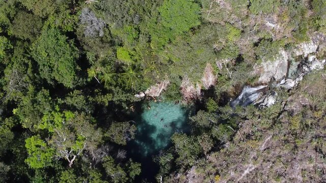Aerial images of Santa B&aacute;rbara Waterfall, Chapada dos Veadeiros &ndash; Brazil