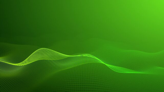 Neon Green Particle Mesh Wave, Digital Data Landscape Flow, Cyber Energy Field Lines, Futuristic Network Surface Motion, Abstract Technology Grid Background 4K 60fps
