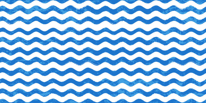 Seamless pattern, sea waves stylization, wavy grunge stripes, rough wave pattern, vector background